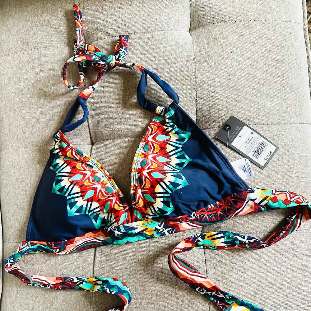 Colorful Geometric Print Top — Red, Teal, Yellow